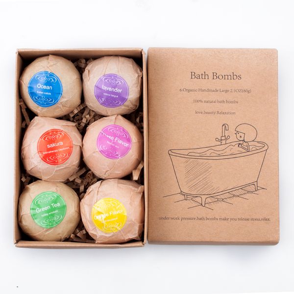 Bombe di sale da bagno biologico Olio per la cura della pelle Sale marino Set di bombe da bagno fatte a mano Confezione da 6 Detergente per il corpo SPA Regalo di San Valentino