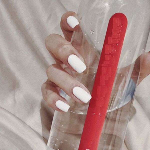 

24pcs/set fashion white matte false nails long design square head finished full cover fake nail tips manicure tool with glue, Red;gold