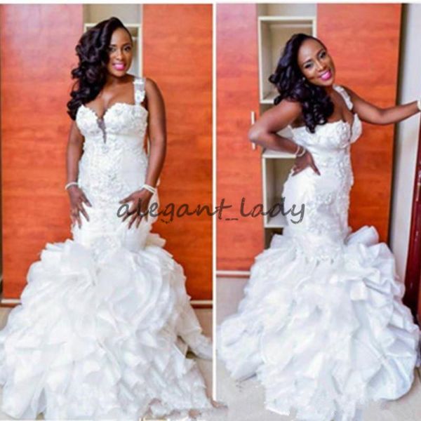 

style mermaid wedding dresses 2018 plus size ruffles organza tiered bridal gowns custom size handmade appliques vestidos fantastic, White