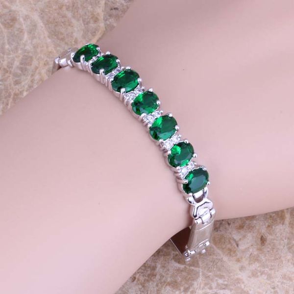 

delicate green cubic zirconia white cz 925 sterling silver link chain bracelet 7 inch s0518, Black
