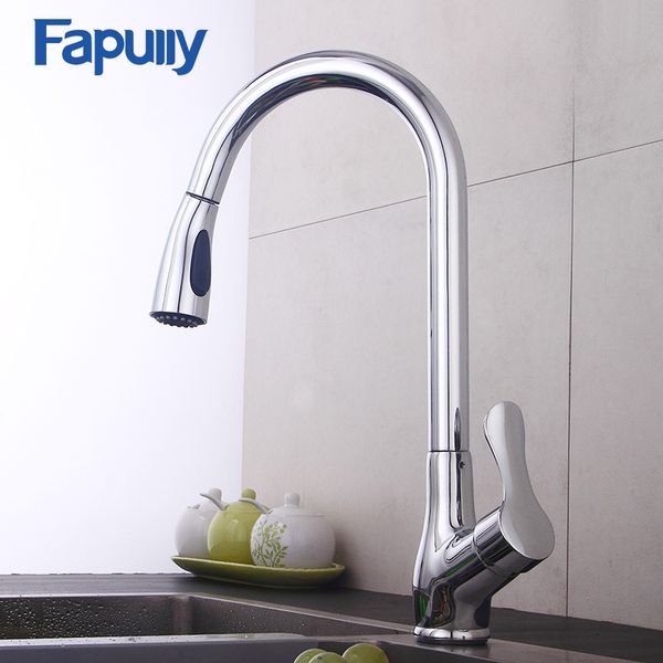 

fapully kitchen faucet pull out deck mounted mixer tap chrome polished single handle hole flexible kitchen tap 544-33c