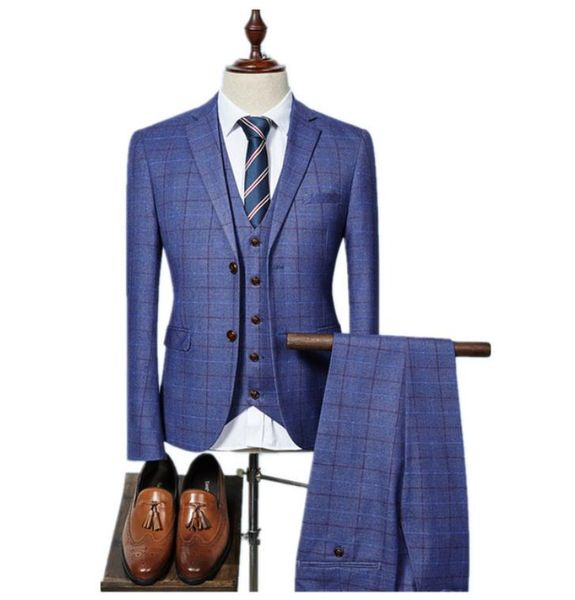 

(Куртка+жилет+брюки) 2018 высокое качество мужские костюмы мода сетки полоса мужска