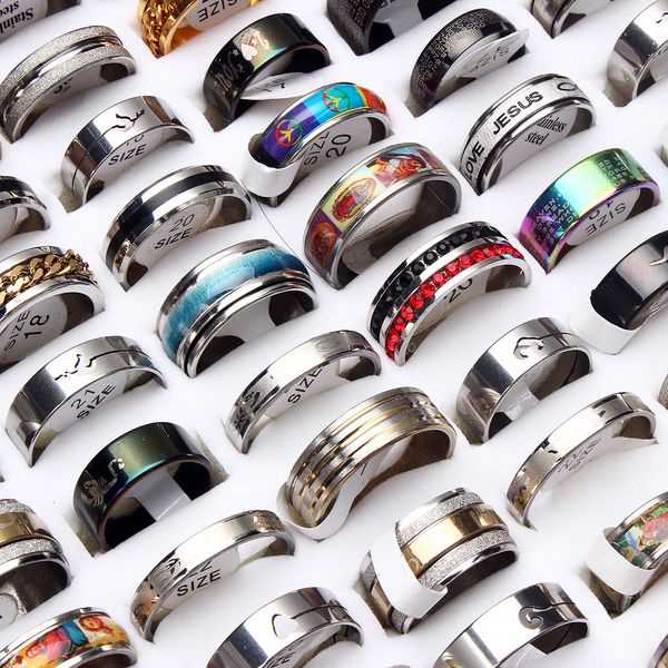 

50pcs rings jewelry lots wholesale mix lot stainless steel rings wholesale men women fashion jewelry lot, Silver