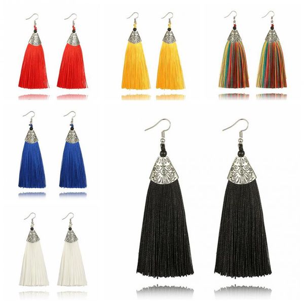 

trendy women colorful tassel long ear drop exotic pattern dangle earrings jewelry, Silver