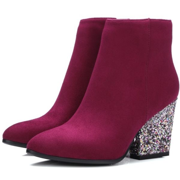 

fanyuan new size 33-43 chunky high heels party shoes woman boots zip up wholesale elegant ankle boots woman shoes, Black