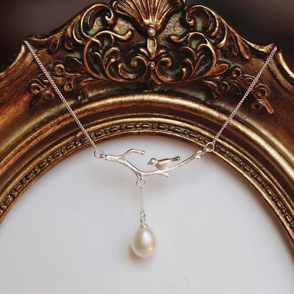 

hj heyjewel natural pearl bird necklace pendant pure 925 sterling silver handmade jewelry