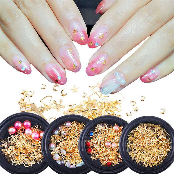 Novo 3D Moon Estrela Nail Art Decorações DIY Brilhante Brilhante Diamante Pérola Nail Art Supplies 7 estilos