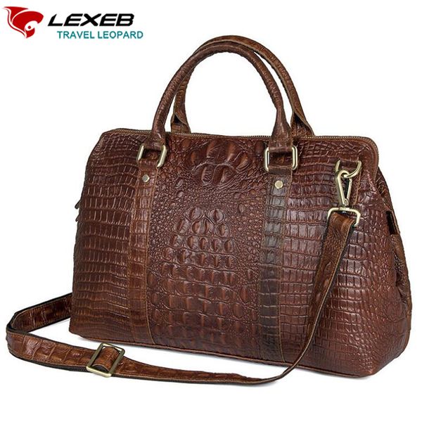 

lexeb elegant brown alligator patent leather laptravel duffle bag for men 15 inch overnight weekender bags carry on luggage