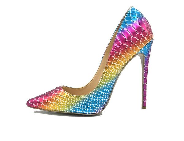 

бесплатная доставка 2019 подошва мода красочные змея роскошный дизайнер женщина леди каблуки надевают острым носом каблуки красные женские т, Black