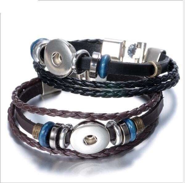 

noosa chunks pu leather snap button bracelet fit 18mm snap buttons jewelry multilayer snap leather bracelets, Golden;silver