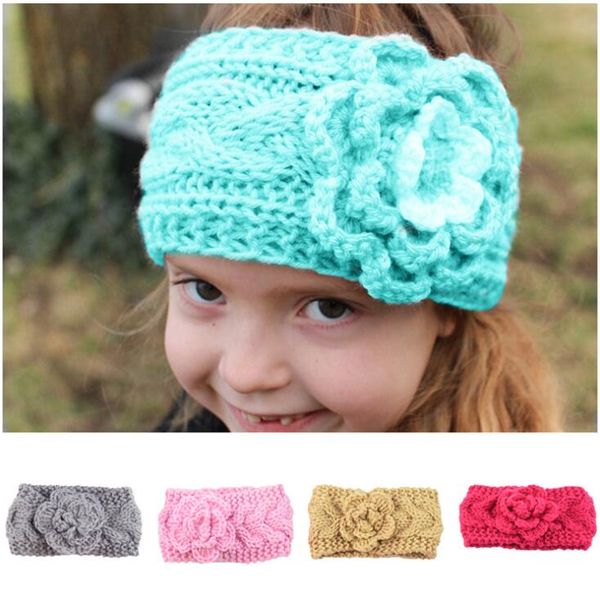 fashion knit wool warm flower headband winter flower headbands baby girls crochet headband handmade hair accessories infant ear warmer bands