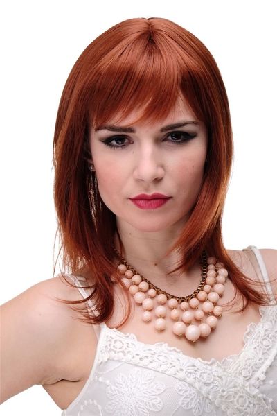 

smooth women's wig red copper red shoulder length & fringe approx. 50cm 3003-130, Black;brown