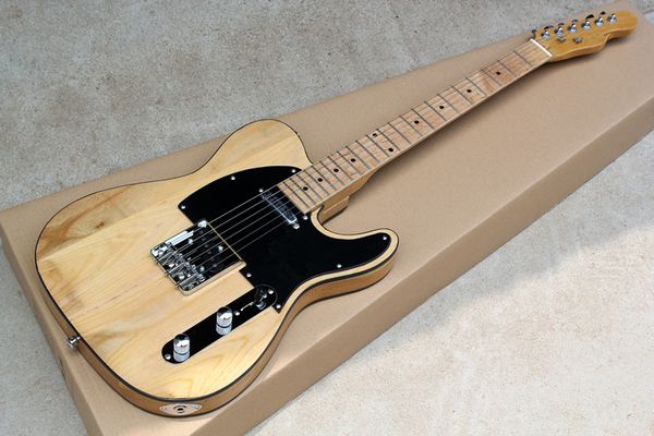 Guitarra elétrica do corpo de madeira natural da cor ASH com Pickguard preto, Maple Fretboard, hardware do cromo, oferecendo serviços personalizados