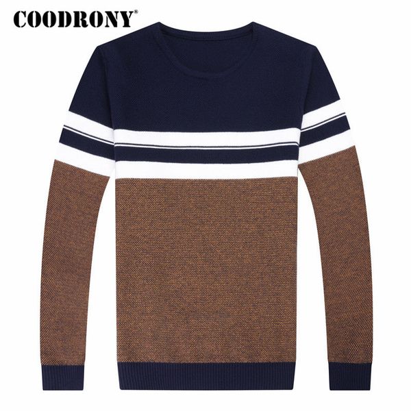 

coodrony sweater men autumn winter thick warm sweaters casual striped o-neck pullover men slim fit cotton jersey hombre 8119, White;black