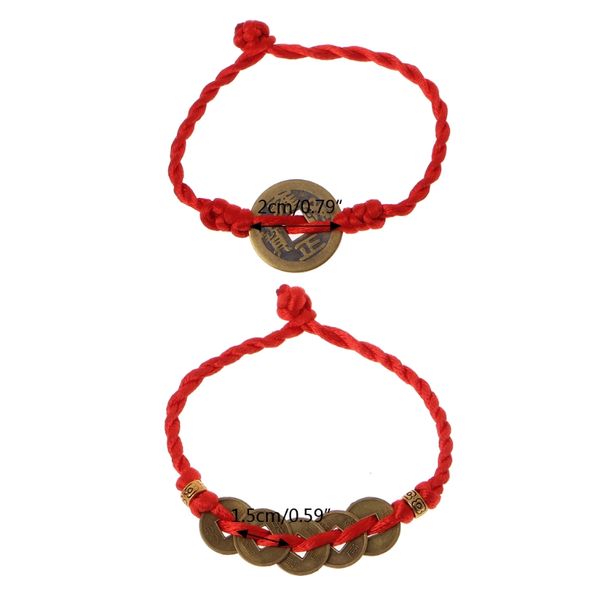 

chinese feng shui wealth lucky copper coins pendant red string bracelets, Golden;silver