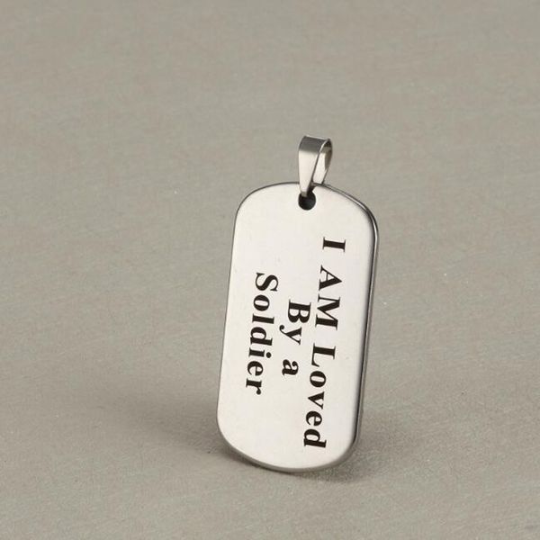 

silver rectangle pendant boyfriend girlfriend gift jewelry i am loved by a soldier necklace key chain pendant, Blue;slivery