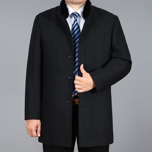 

new winter men coat warm casual mandarin collar single breasted thick fashion thick mens fur collar coat plus size m-2xl3xl4xl, Black