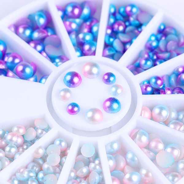 

semi-circle pearl bead nail decoration gradient flat bottom blue white mixed size manicure 3d nail decoration, Silver;gold