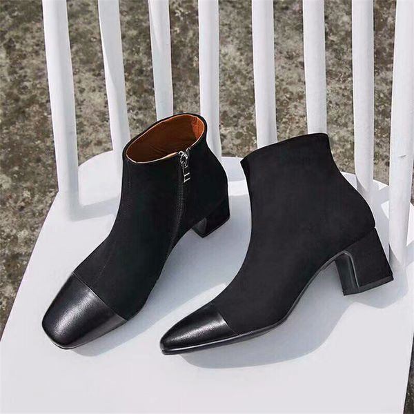 

brand designer women shoes designer women chunky heels shoes superstar fashion boots women 5a cowskin designer shoes ladies ankle boot, Black