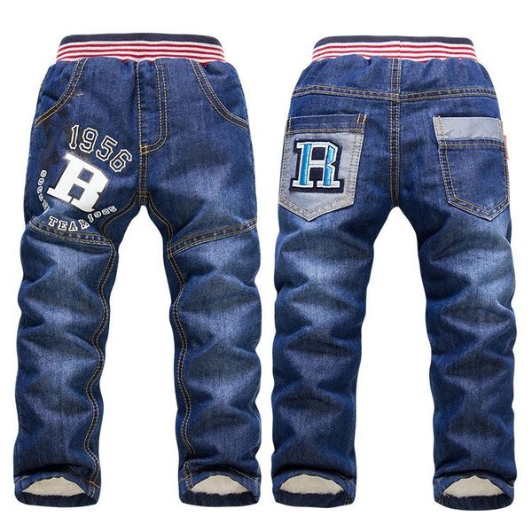 

children's jeans boy trousers 2018 new style autumn winter baby clothing plus thickened cotton pants, Blue
