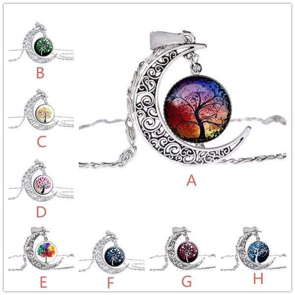 

fashion life tree pendant necklace silver color moon necklace classic glass cabochon tree of life necklace