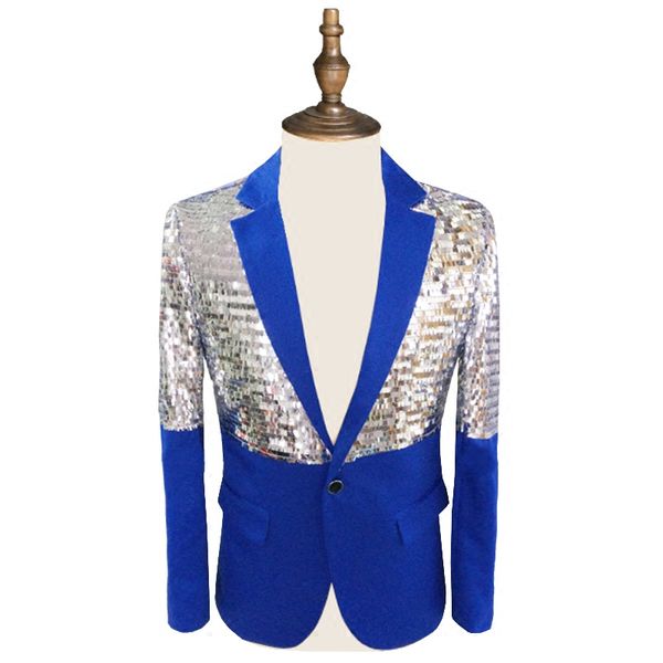 

new fashion sparkly sequins men white suit jacket bar male singer wedding host blazer costume slim individuality show stage wear, White;black