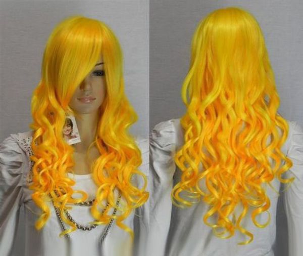 

sell new fashion long yellow curly women's lady's cosplay hair wig wigs +cap, Black;brown