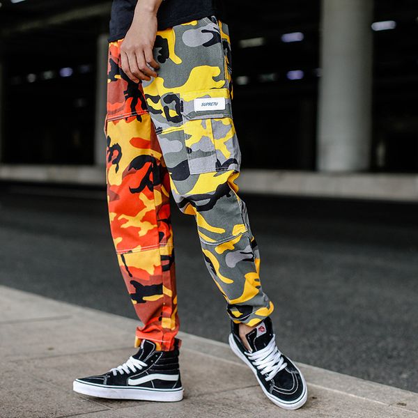 

male spring fashion mens jogger pants male big pockets sweatpants camouflage pants hip hop streetwear trousers man camo couple women, Black