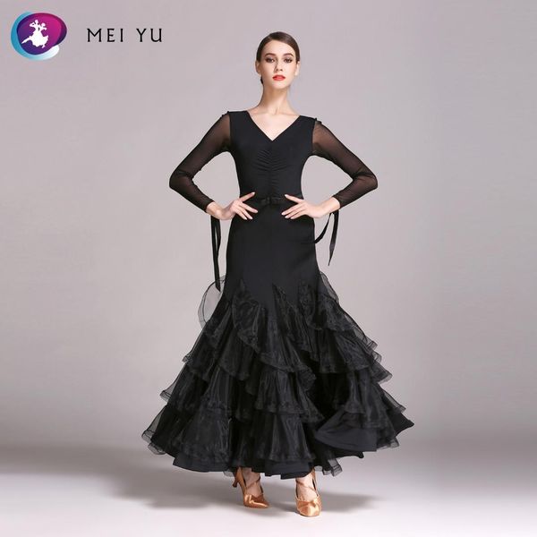 

mei yu gb490 modern dance costume women lady dancewear waltzing tango fish-tail ballroom costume evening party dress, Black;red