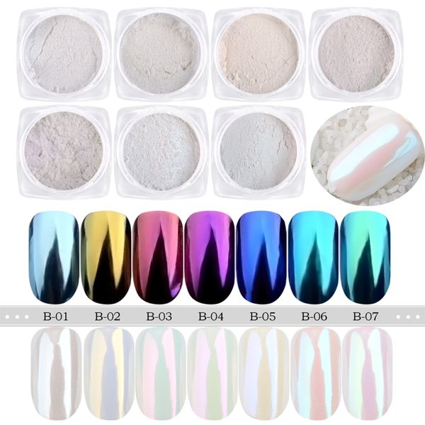 

1box mirror nail glier dust shining chrome pigment nail art powder gold blue purple dust laser nail art decorations lab01-07, Silver;gold