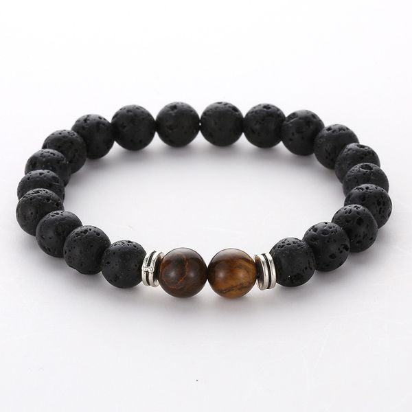 

2021 new 8mm natural stone beads bracelets lava rock tigereye turquoise lovers bangles for friend gift, Black