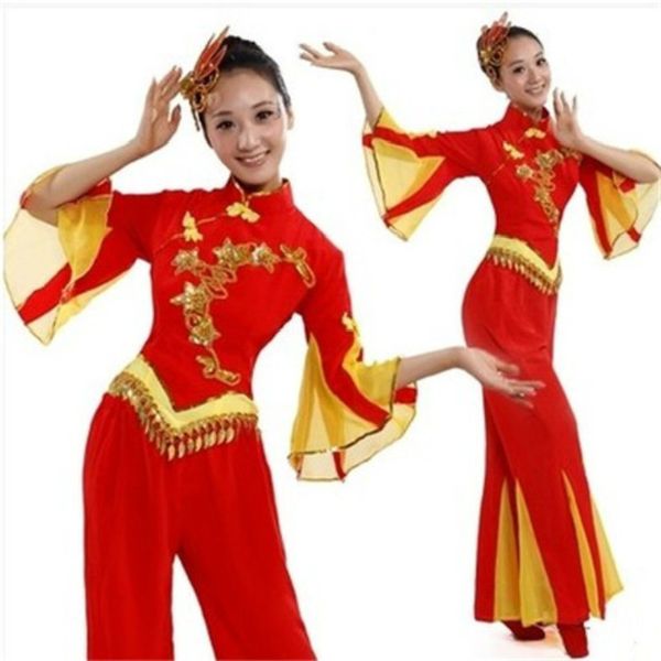 

traditional chinese lion folk dance costume for woman hanfu new year fan yangko clothing dragon costumes ancient women younger, Black;red
