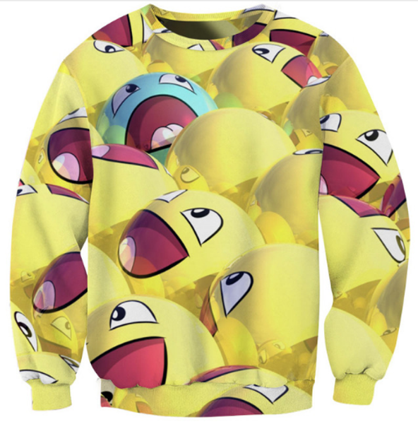 

fashion womens/mens cute laugh emoji funny 3d print harajuku casual crewneck sweatshirt plus size, Black
