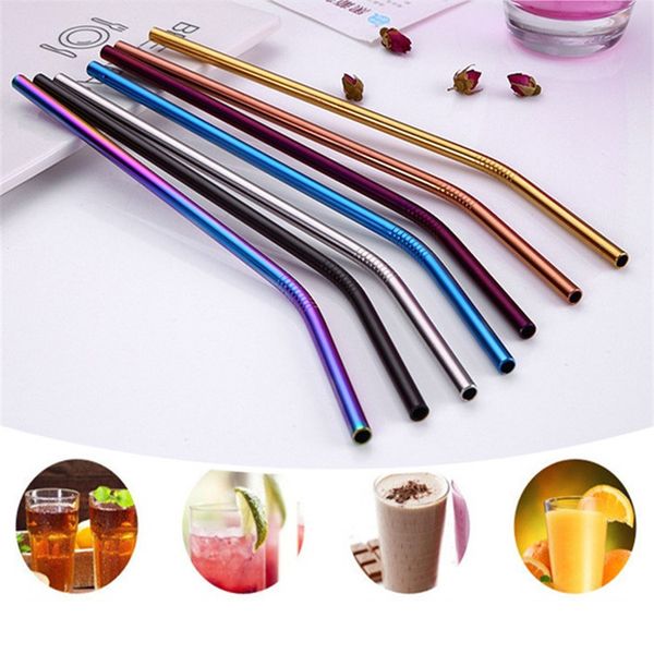 

colorful stainless steel drinking straw 21.5cm straight bent reusable straws juice party bar accessorie 300pcs t1i362
