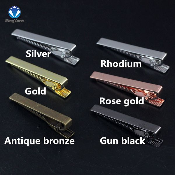 

mingxuan 2pcs/lot men tie pin clips 6 colors plated copper tie clips for men 55*5mm exquisite wedding bar, Silver;golden