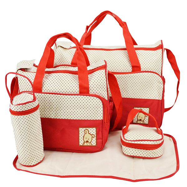 

5 pcs/set mummy diaper bag baby stroller nappy organizer dots shoulder bags for mom maternity women's handbag large capacity