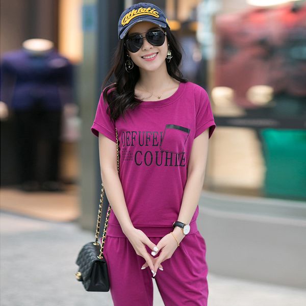 

Casual New Printed Letter 2 Piece Set Casual Women Tracksuits T -Shirts +Calf -Length Pants Sporting Suits Plus Size 4xl Female Fashion