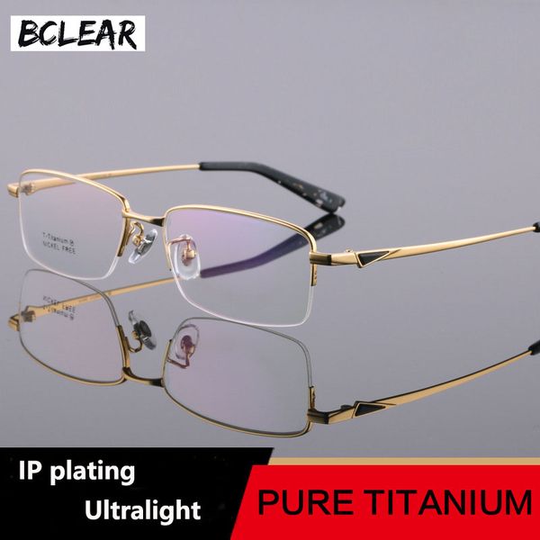 

bclear pure titanium eyeglasses half rim optical frame prescription spectacle frames glasses for men business eye glasses, Silver