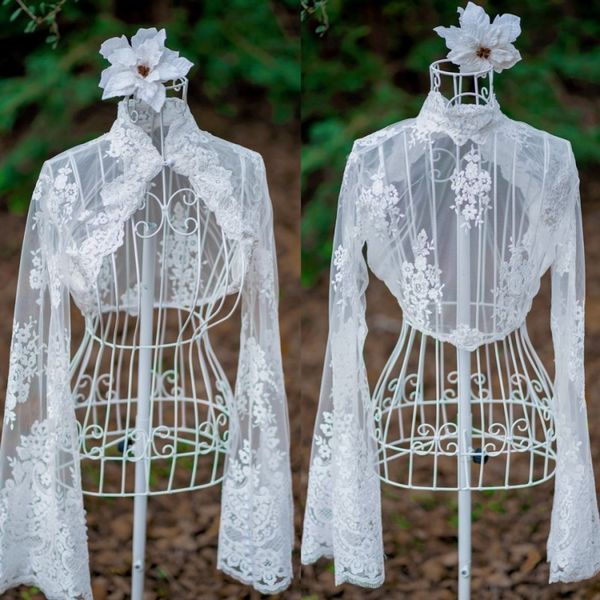 

ivory lace bridal jacket with long sleeve v neck bolero custom made wrap bridal accessories for dress, White