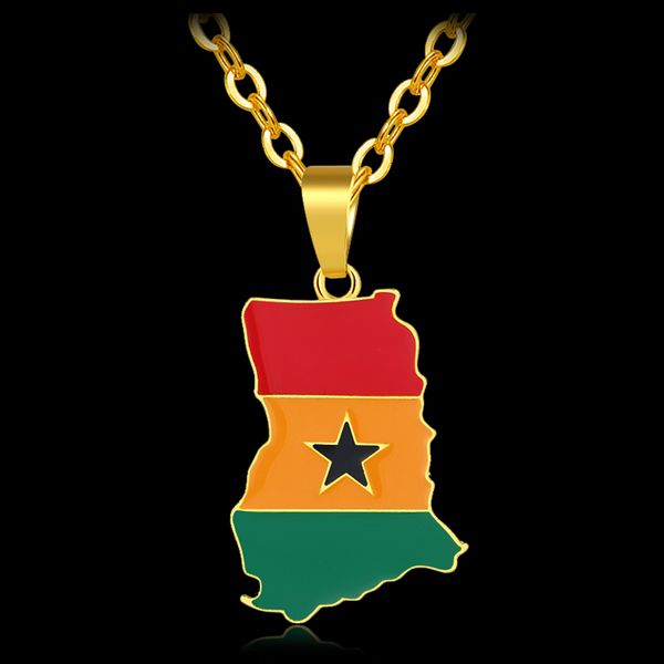 

Gold color Africa Ghana Map/Flag Pendant Necklace for women/men Ghanaian Country Maps Patriotic National Day Jewelry gift