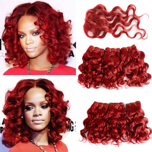 Short Hairstyles Deep Curly Water Wave Bundles With Closure Short Red Hair Extensions Brazilian Bob Human Hair Bundles Human Hair Weaves 100 Human