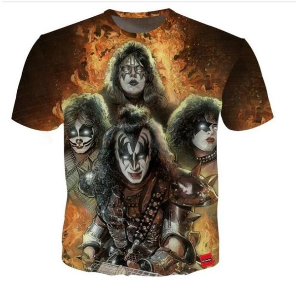 

wholesale-fashion mens/womens summer style kiss band series player funny 3d print casual t-shirt dx010, White;black