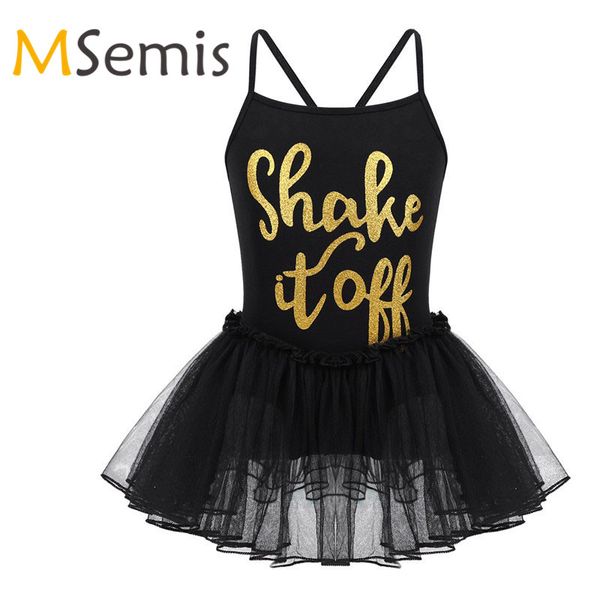 

kids girls ballet dress spaghetti straps shiny letters printed ballet dance ballerina gymnastics leotard for girls tutu dress, Black;red