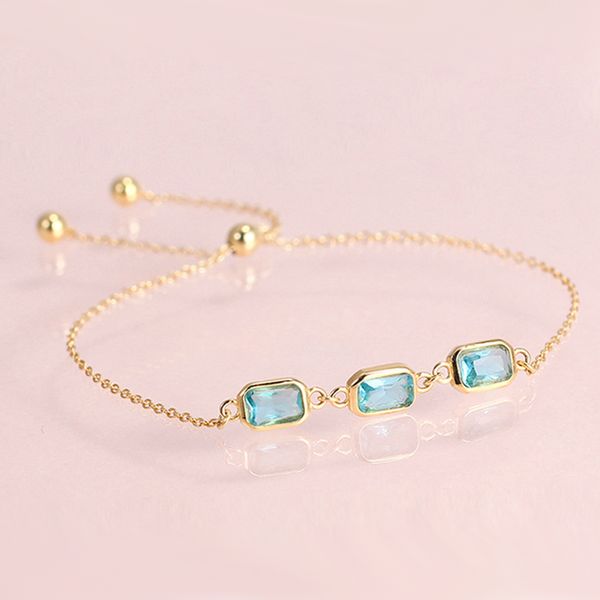 

hutang blue z cz 925 sterling silver link bracelets yellow gold color gemstone fine jewelry adjustable bracelet for women's, Golden;silver