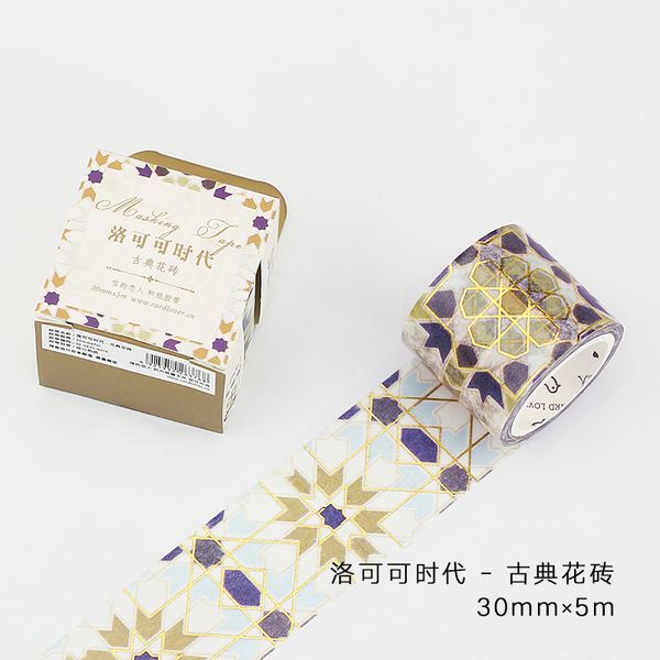 

30mm wide retro gold flower tile wall gilding rococo decoration washi tape diy planner diary scrapbook masking tape escolar 2016