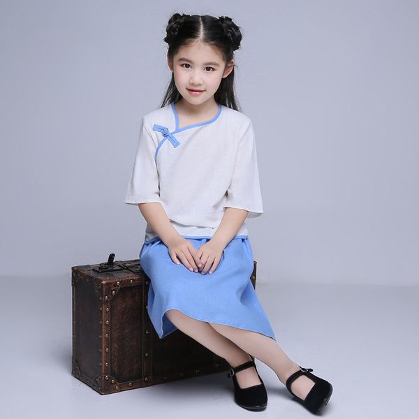 

kids chinese traditional costume girl republic of china student school uniform kids tang suit skirt 18, Red