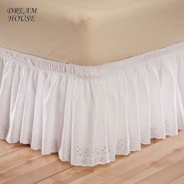 

1pc elastic bed skirt home bed shirt without surface solid color rufflled bedspread fashion shirt home textile white/apricot