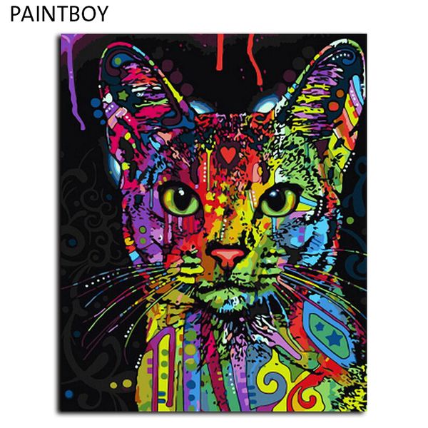 

framed picture painting by numbers abstract animal cat diy oil painting on canvas home decoration for living room 40*50cm