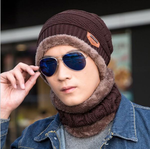 

hats designer hat 11 colors autumn and winter hat mens hats knit wool cap plus velvet thickening cap [hat + collar] sets ne-cap2, Blue;gray