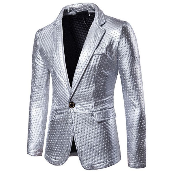 

men blazer 2018 fashion dot print praty performance nightclub gold silver shiny sequins blazer jacket men slim fit blazer homme, White;black